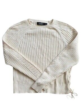 Lauren Ralph Lauren XS  Lace Up Ribbed Knit Sweater Boho Extra Small